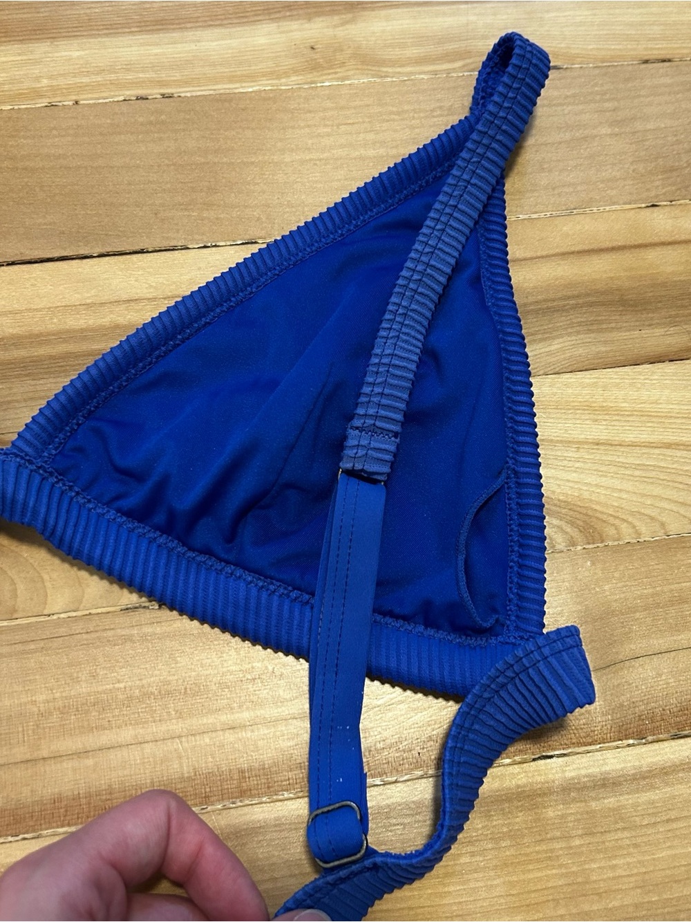 Blue Ribbed Triangle Bikini Top - Picture 3 of 4